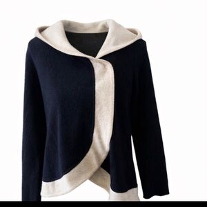 Rosie Neira Wool Colorblock Cape Jacket Hooded Outerwear